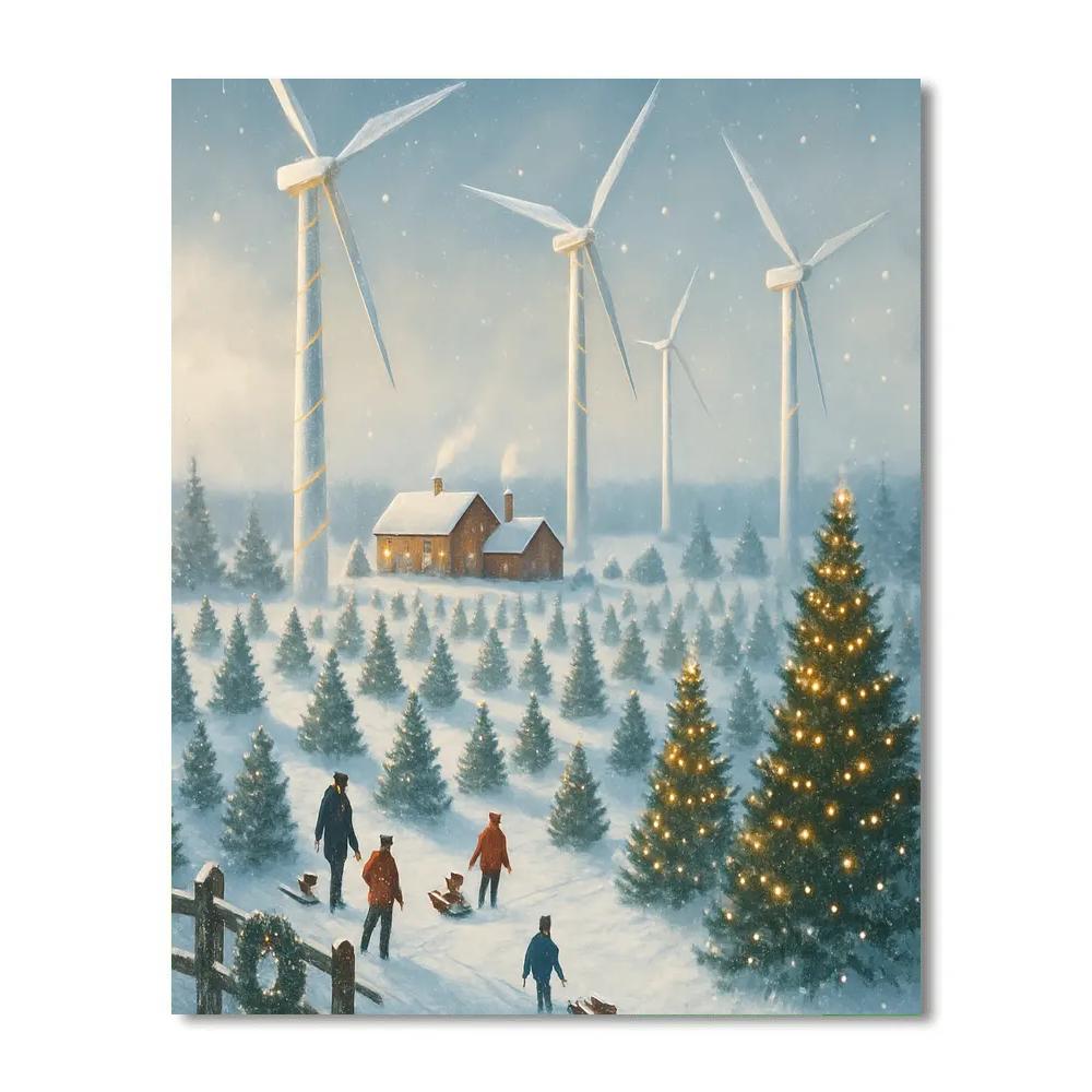 Christmas Tree Field Beneath The Wind Turbines paint by numbers