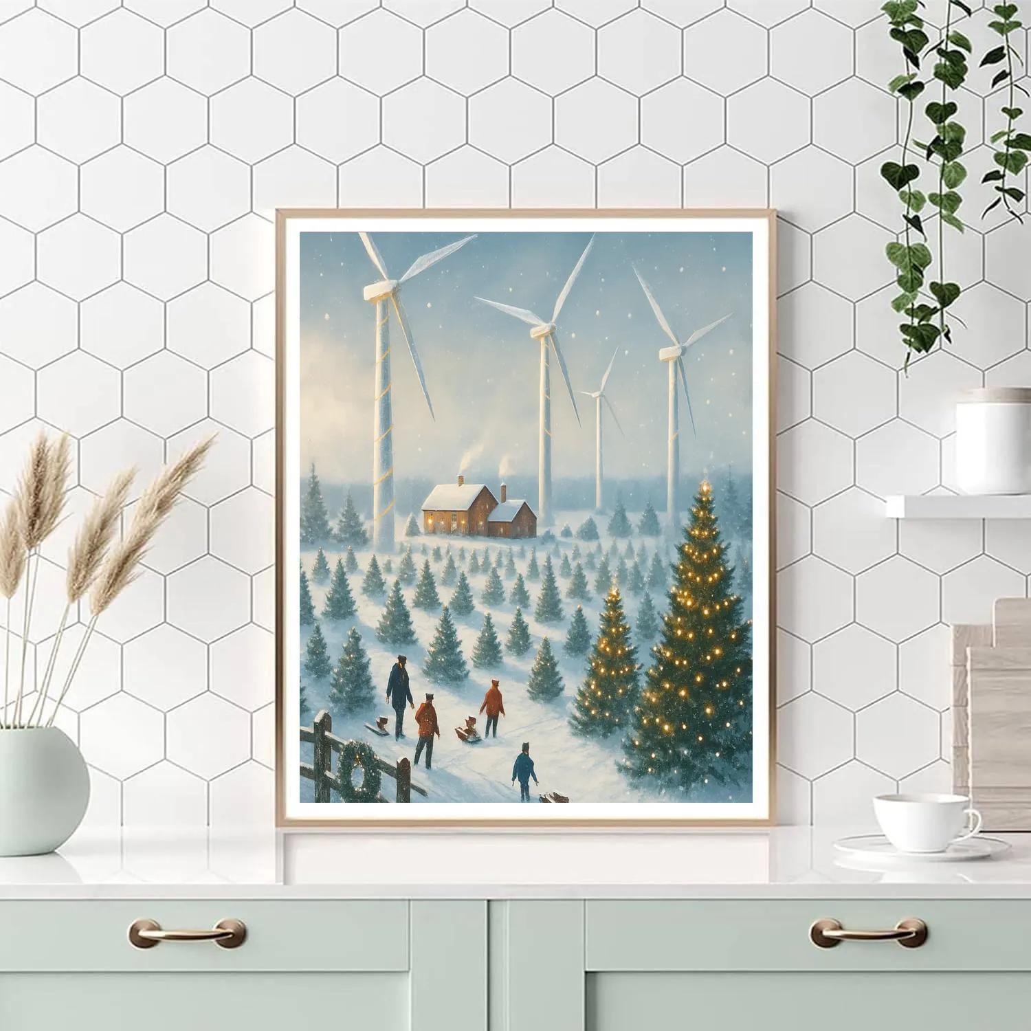 Christmas Tree Field Beneath The Wind Turbines paint by numbers