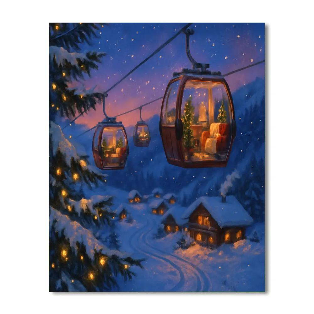 Christmas Gondolas Over The Winter Valley painting number kit