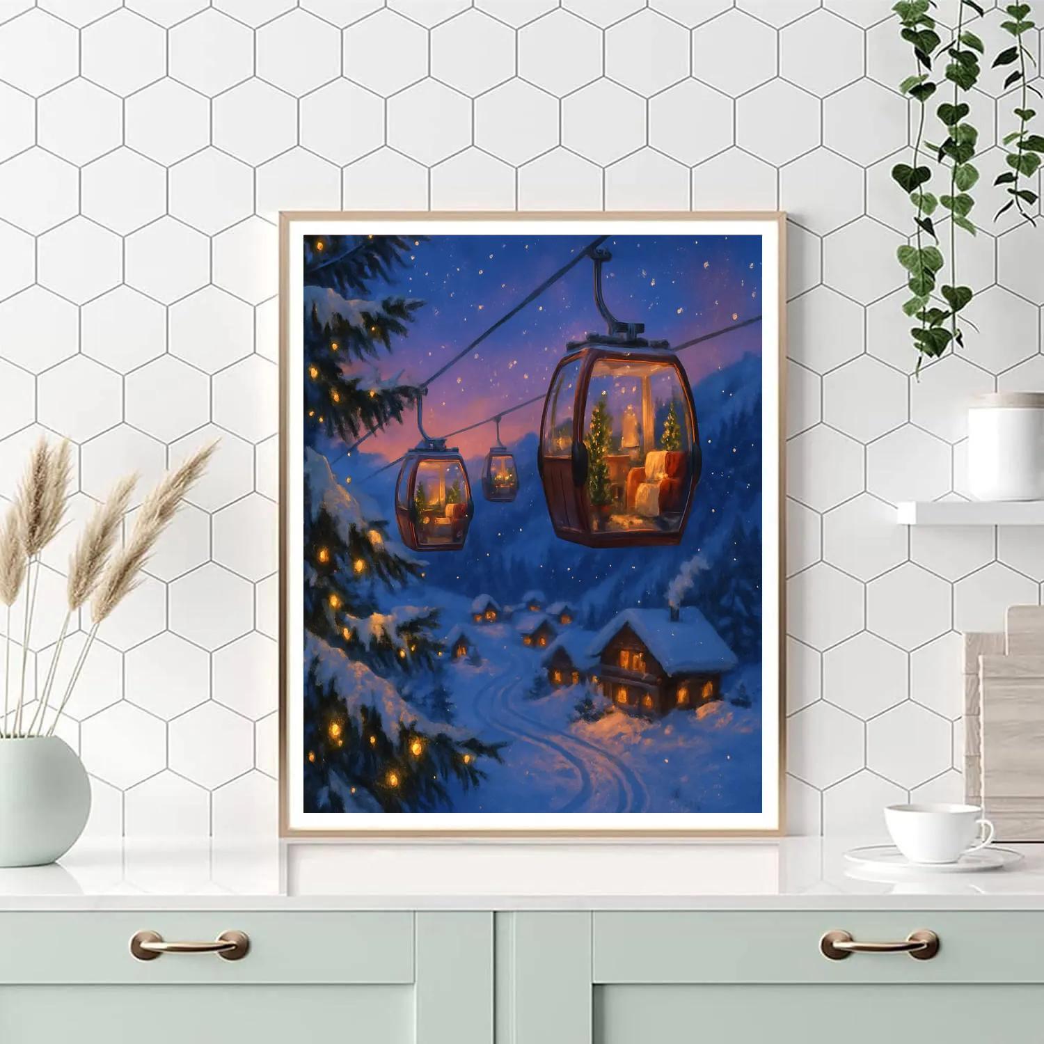 Christmas Gondolas Over The Winter Valley painting number kit