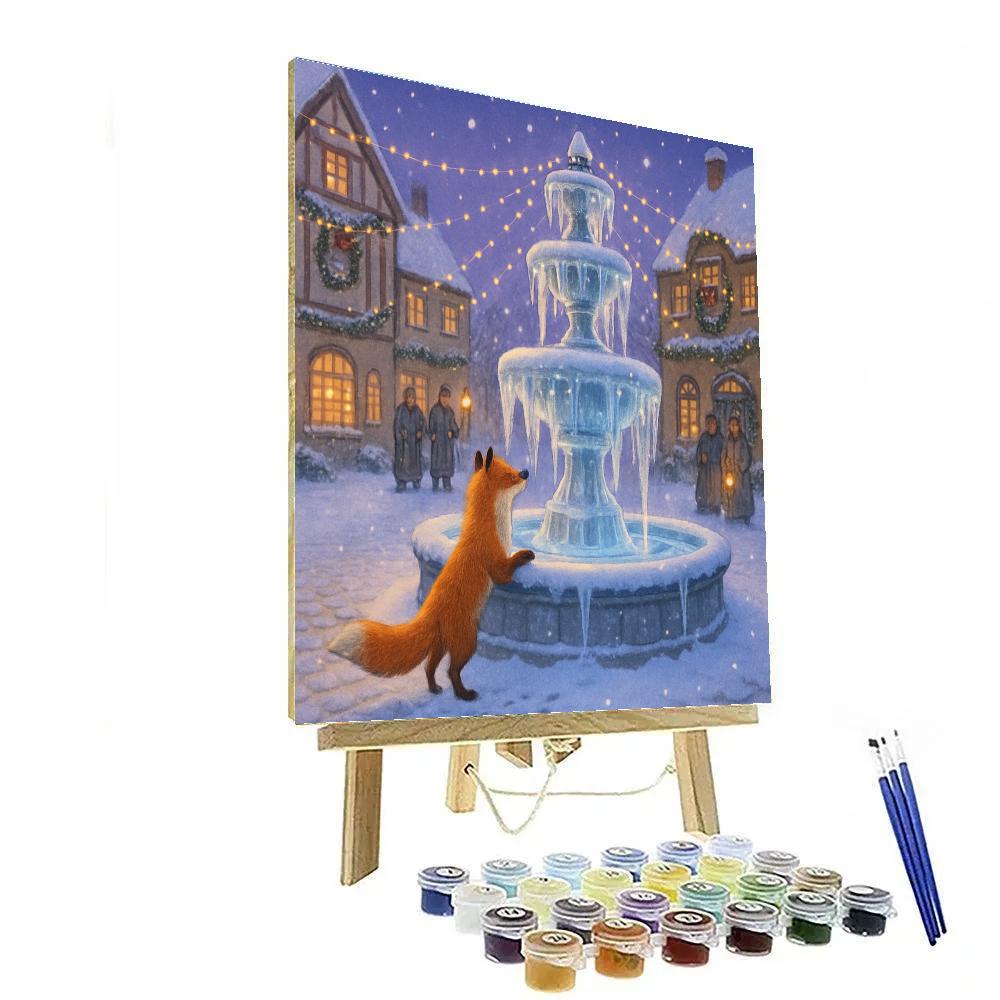 Christmas Fox At The Frozen Fountain Plaza paint by color