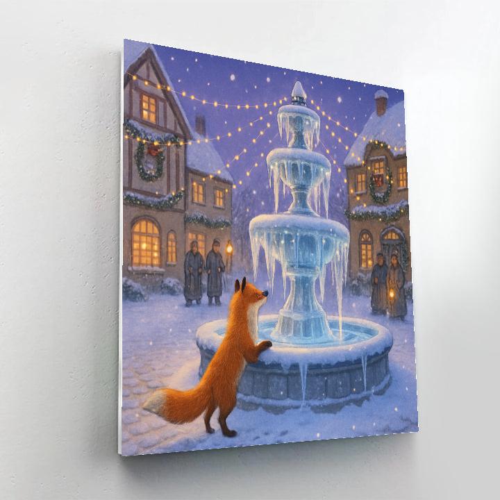 Christmas Fox At The Frozen Fountain Plaza paint by color