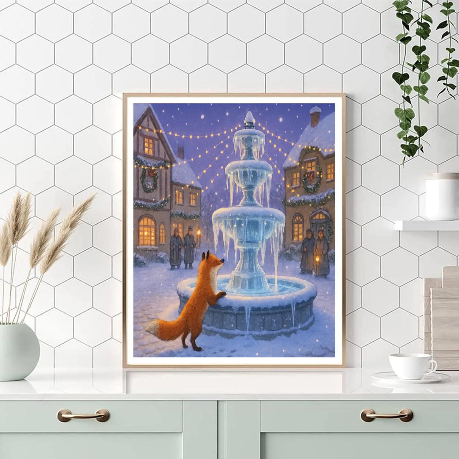Christmas Fox At The Frozen Fountain Plaza paint by color