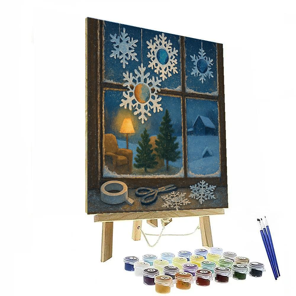Christmas Window Of Paper Snowflake Planets DIY paint by numbers