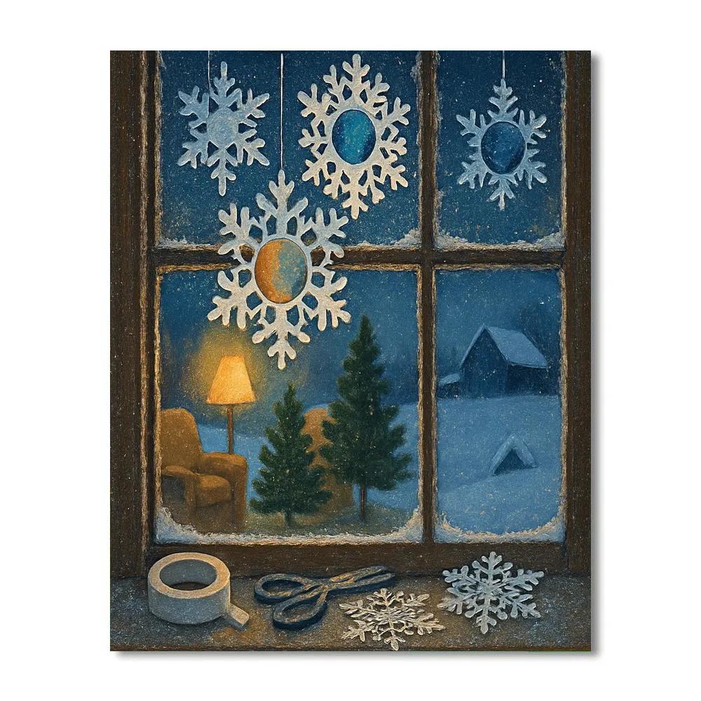 Christmas Window Of Paper Snowflake Planets DIY paint by numbers