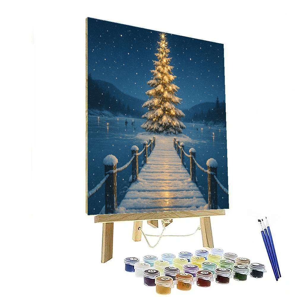 Christmas Glowing Tree On The Frozen Pier paint by color