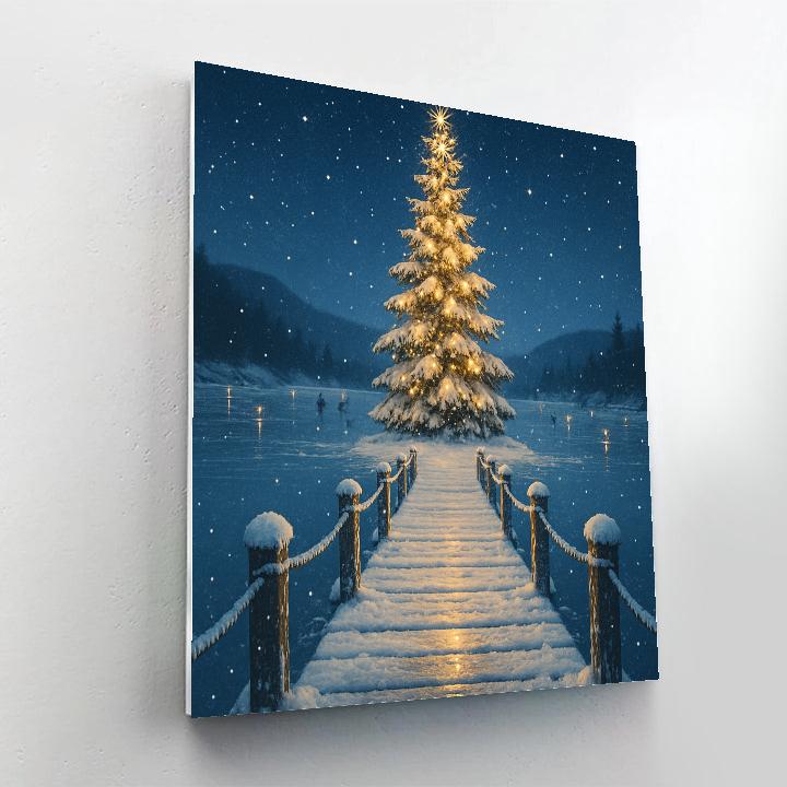 Christmas Glowing Tree On The Frozen Pier paint by color
