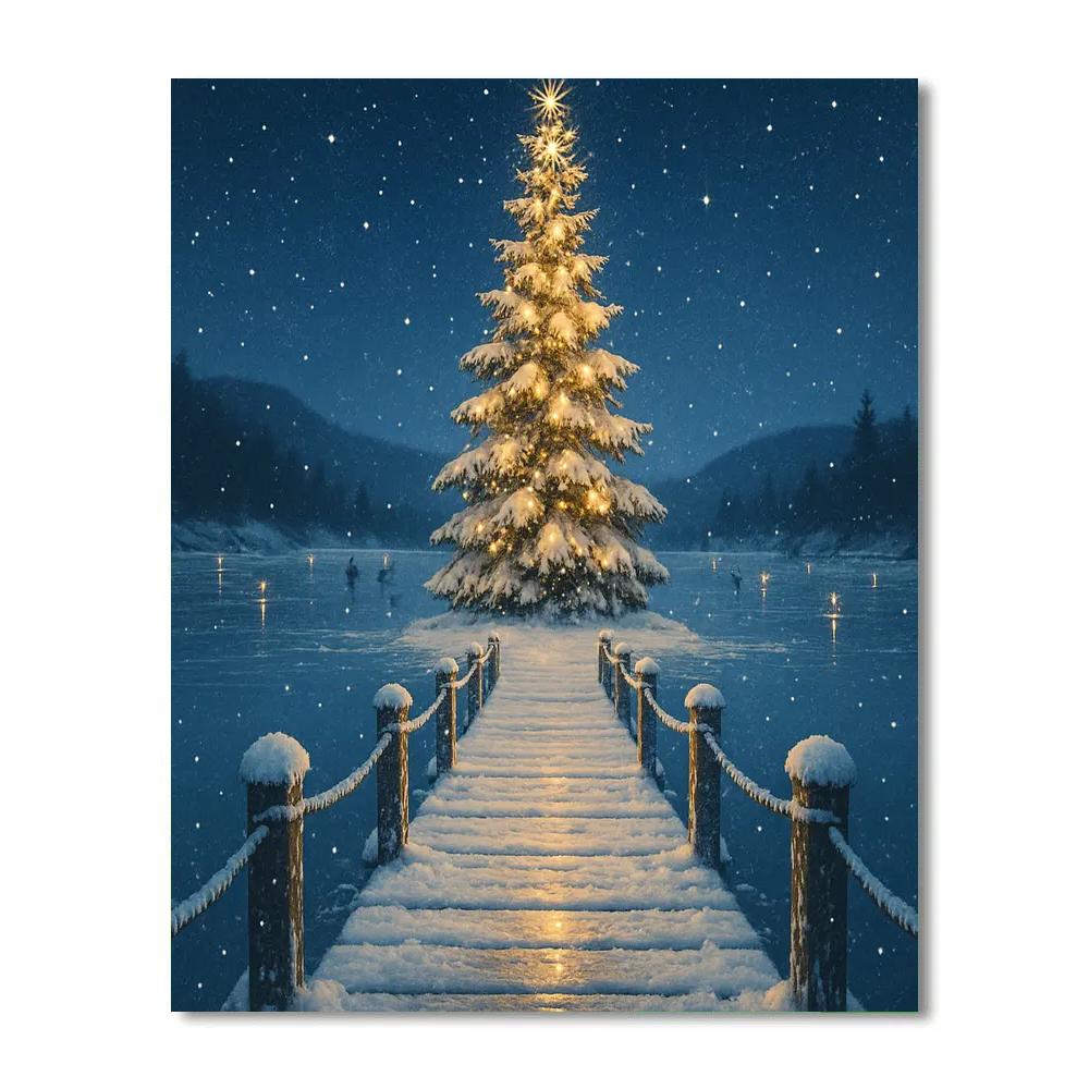 Christmas Glowing Tree On The Frozen Pier paint by color