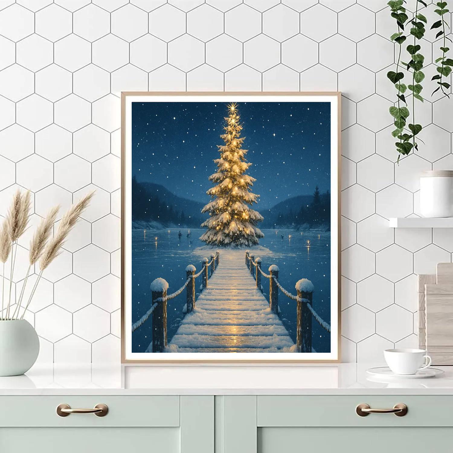 Christmas Glowing Tree On The Frozen Pier paint by color
