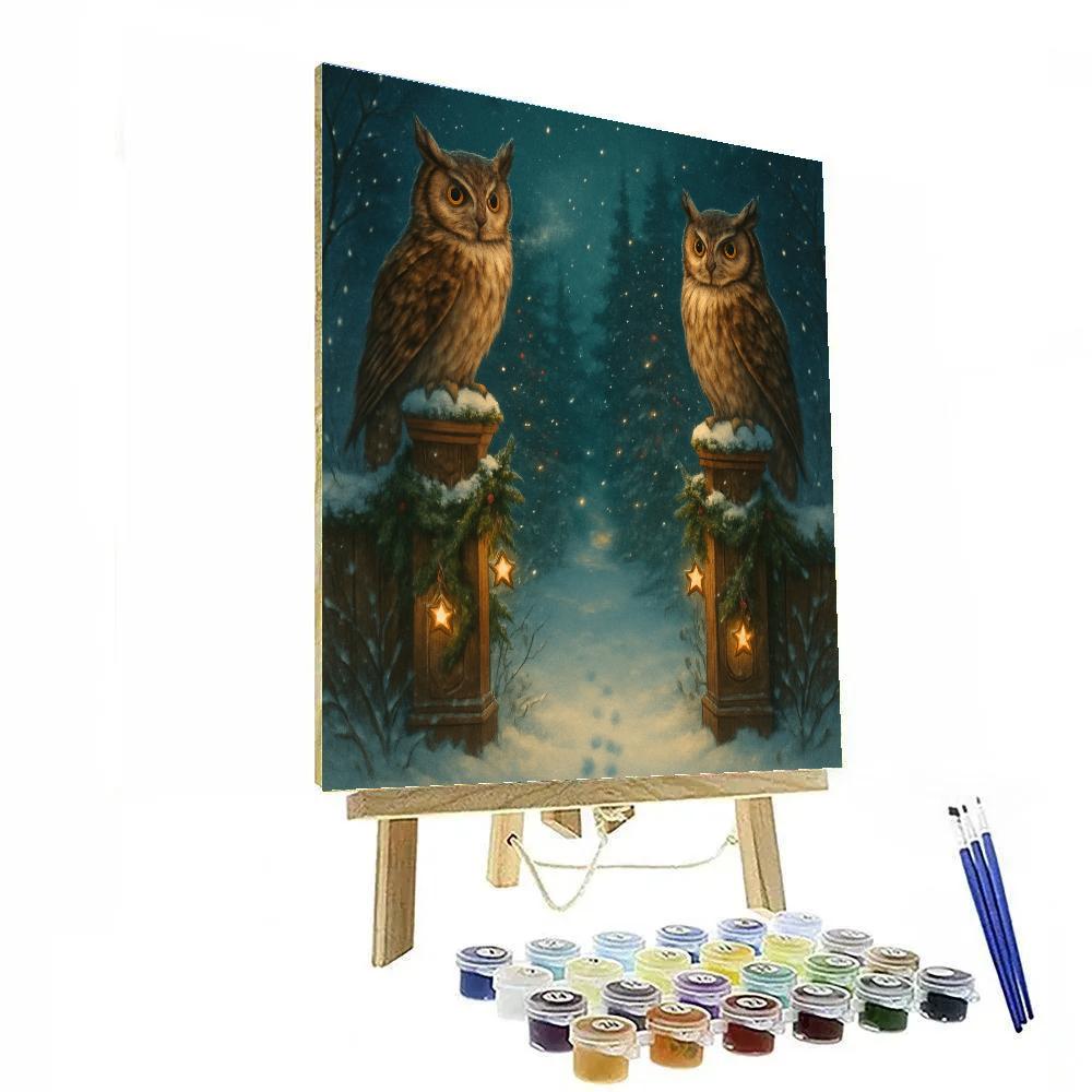 Christmas Owls Guarding The Pine Gate DIY paint by numbers