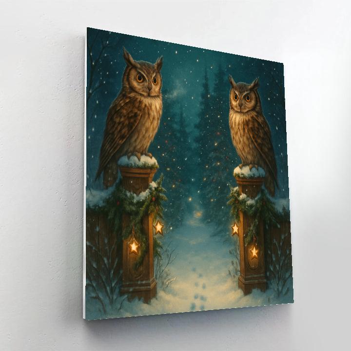 Christmas Owls Guarding The Pine Gate DIY paint by numbers