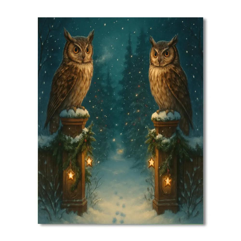 Christmas Owls Guarding The Pine Gate DIY paint by numbers
