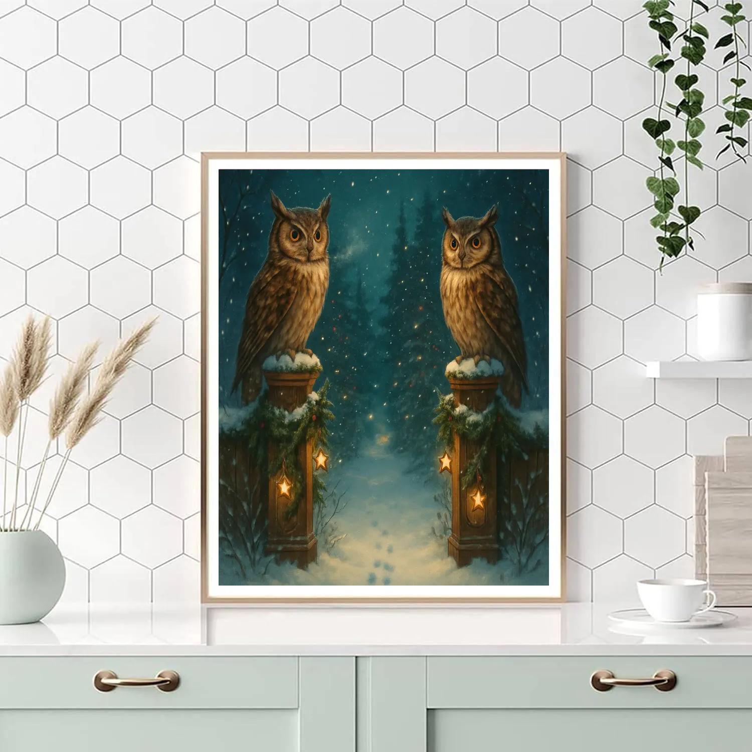 Christmas Owls Guarding The Pine Gate DIY paint by numbers