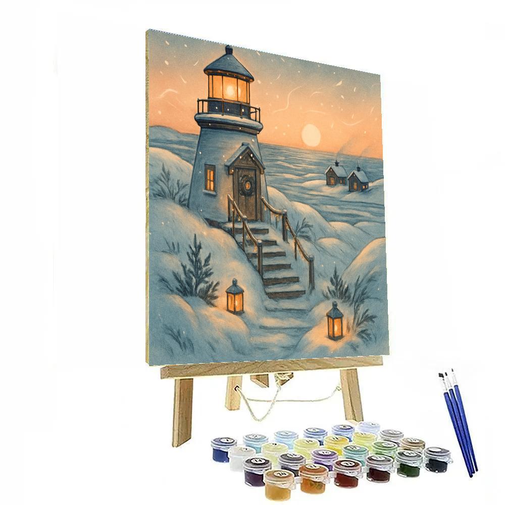 Christmas Lighthouse Cabin In The Snow Dunes Numbered painting kits