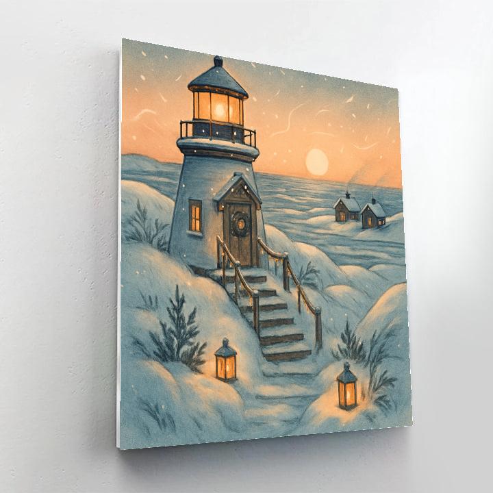 Christmas Lighthouse Cabin In The Snow Dunes Numbered painting kits