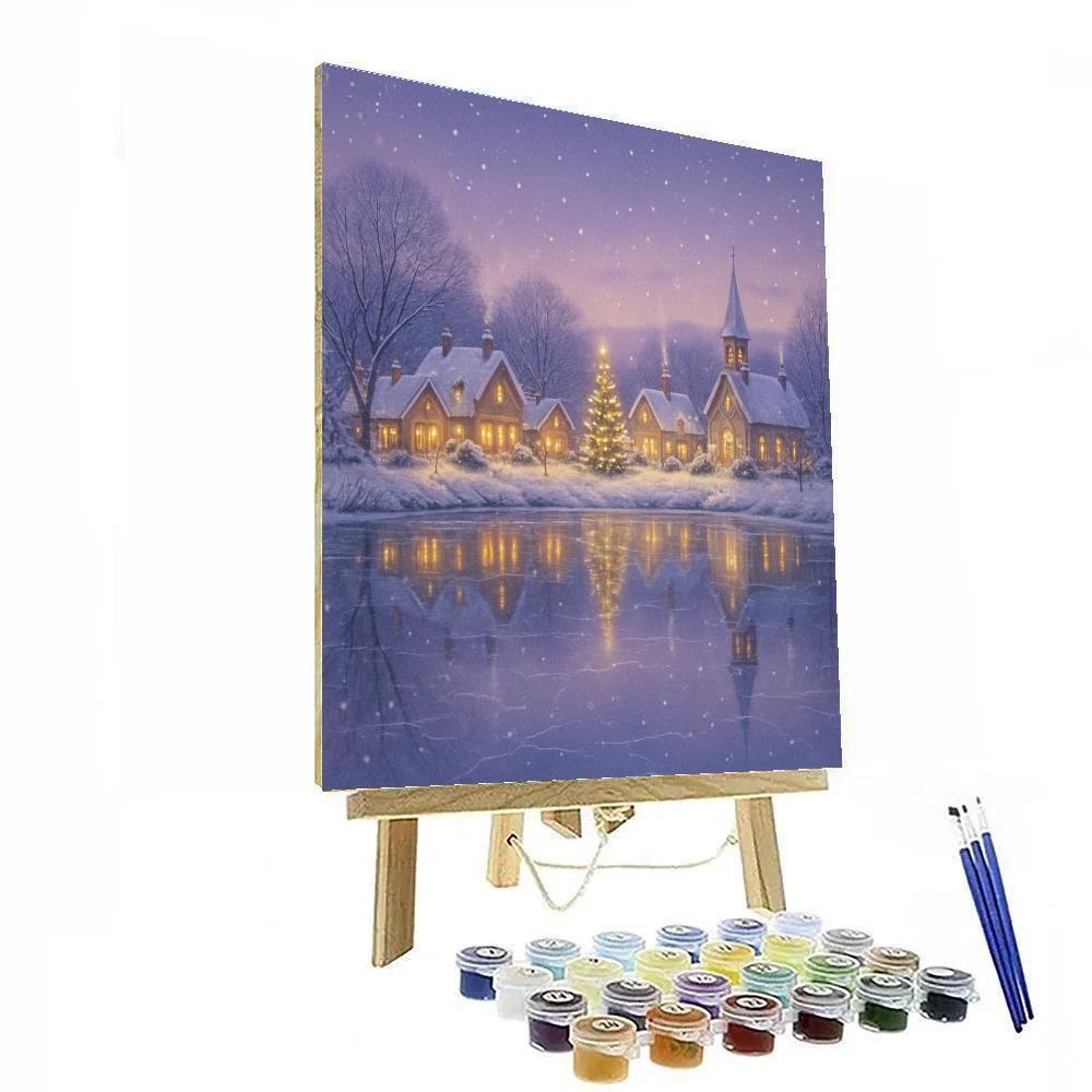 Christmas Village Reflected In The Frozen River Paint by numbers art
