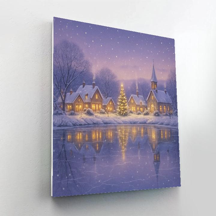 Christmas Village Reflected In The Frozen River Paint by numbers art