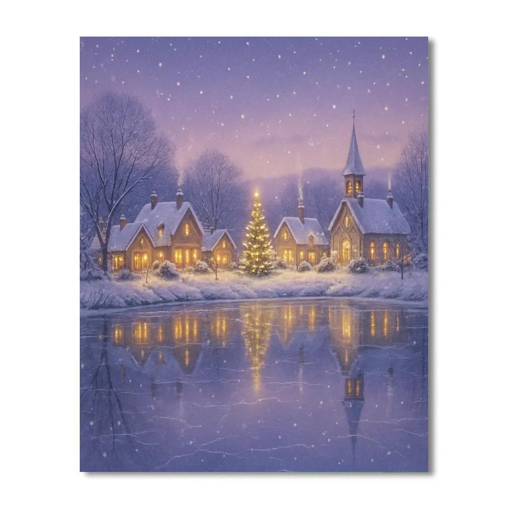 Christmas Village Reflected In The Frozen River Paint by numbers art