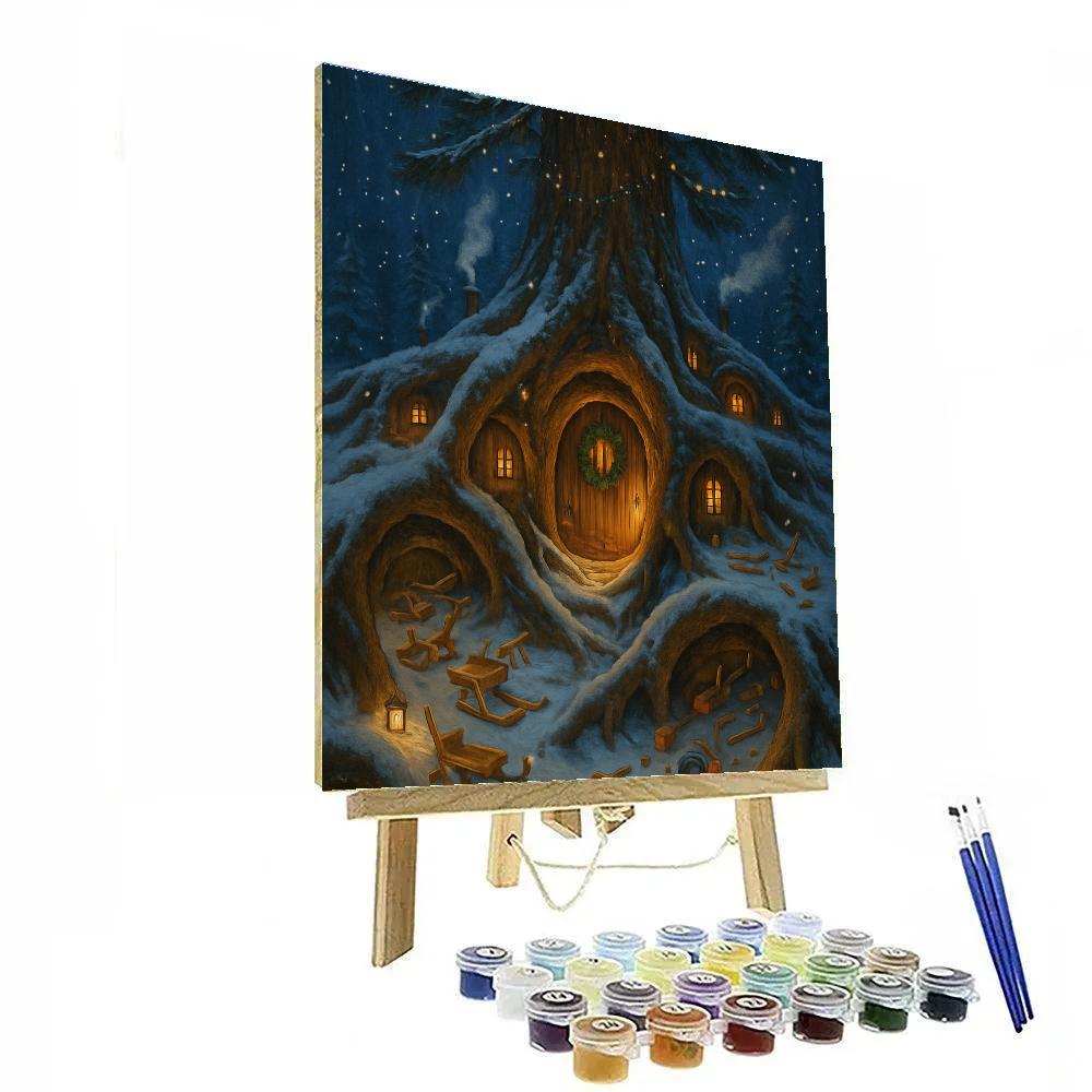 Christmas Toy Workshop In The Tree Roots paint by color