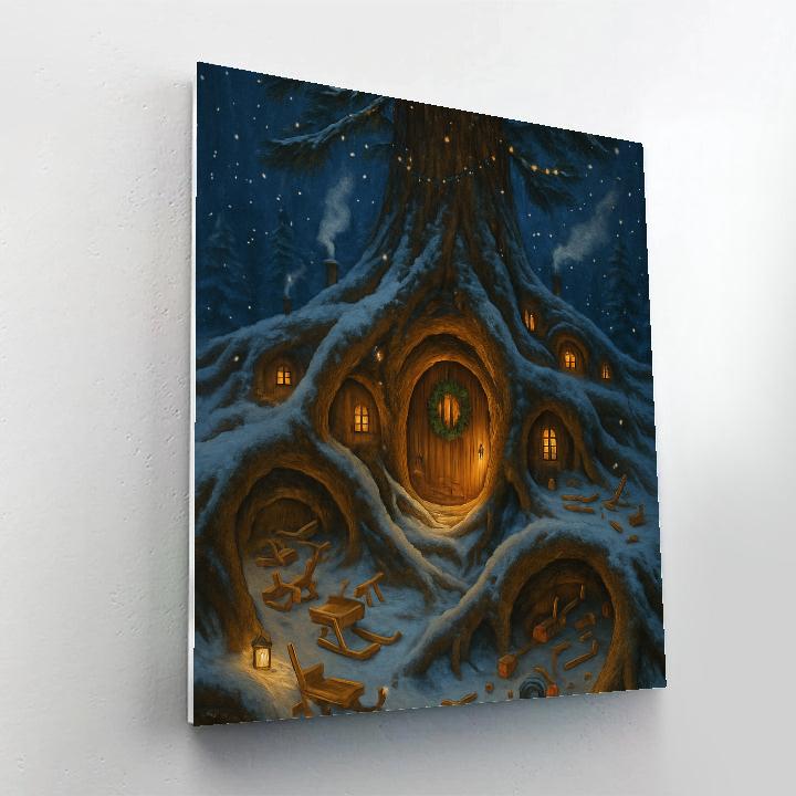 Christmas Toy Workshop In The Tree Roots paint by color