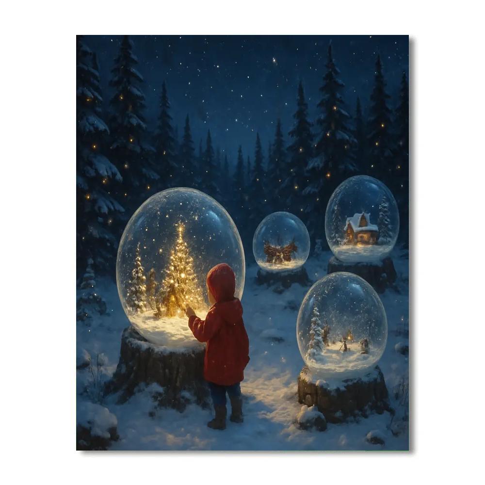 Christmas Snow Globe Forest Clearing paint by numbers