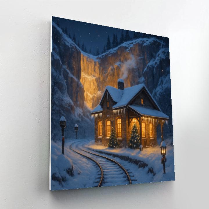 Christmas Train Station In The Snowy Quarry paint by numbers