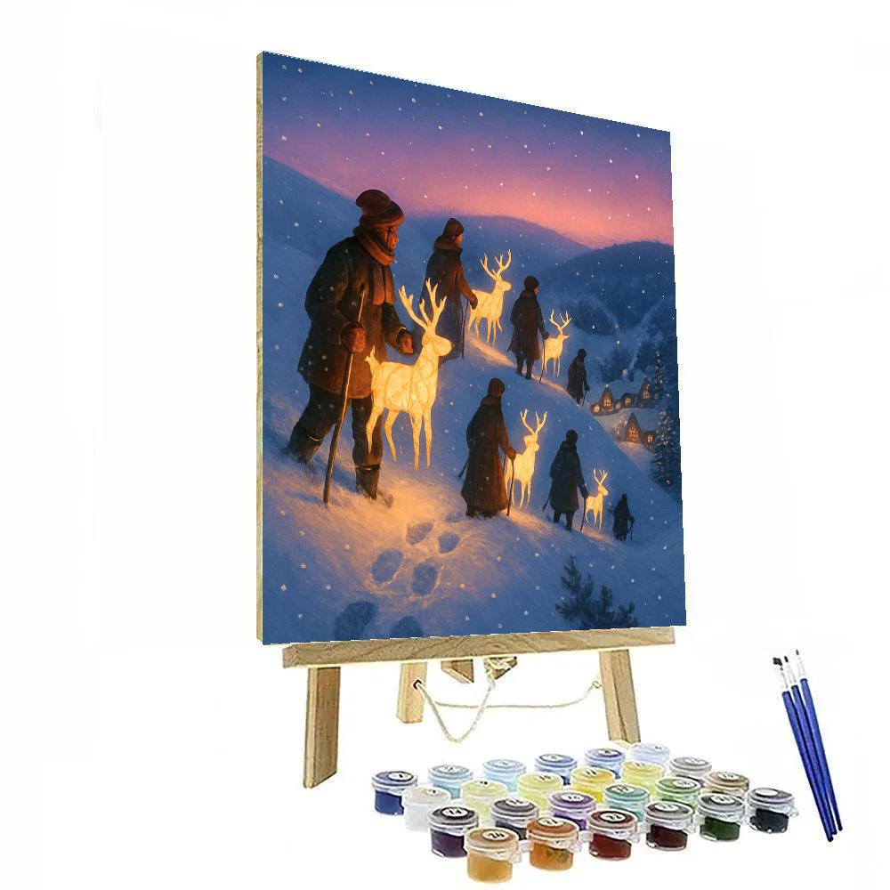 Christmas Reindeer Lantern Procession On The Ridge Painting by numbers kit
