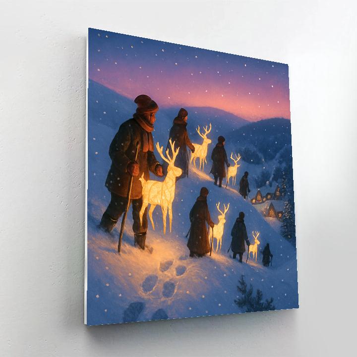 Christmas Reindeer Lantern Procession On The Ridge Painting by numbers kit