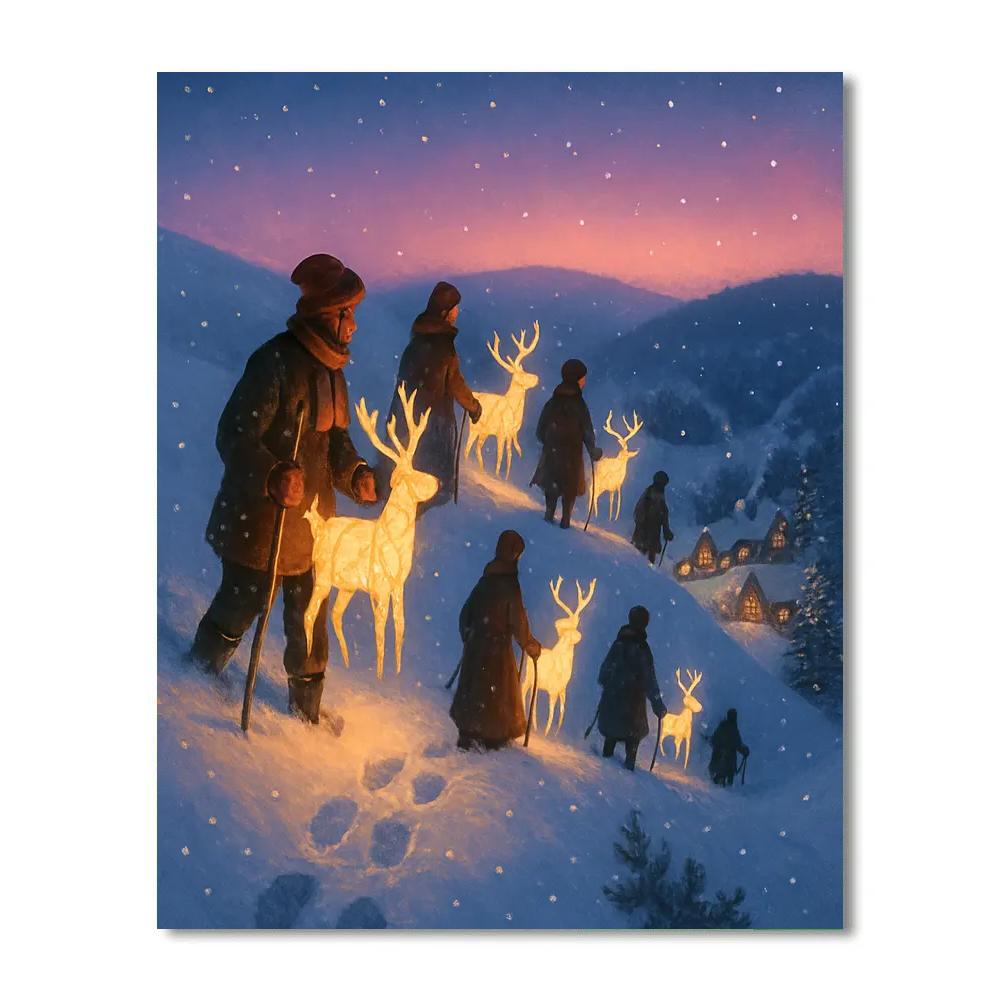 Christmas Reindeer Lantern Procession On The Ridge Painting by numbers kit
