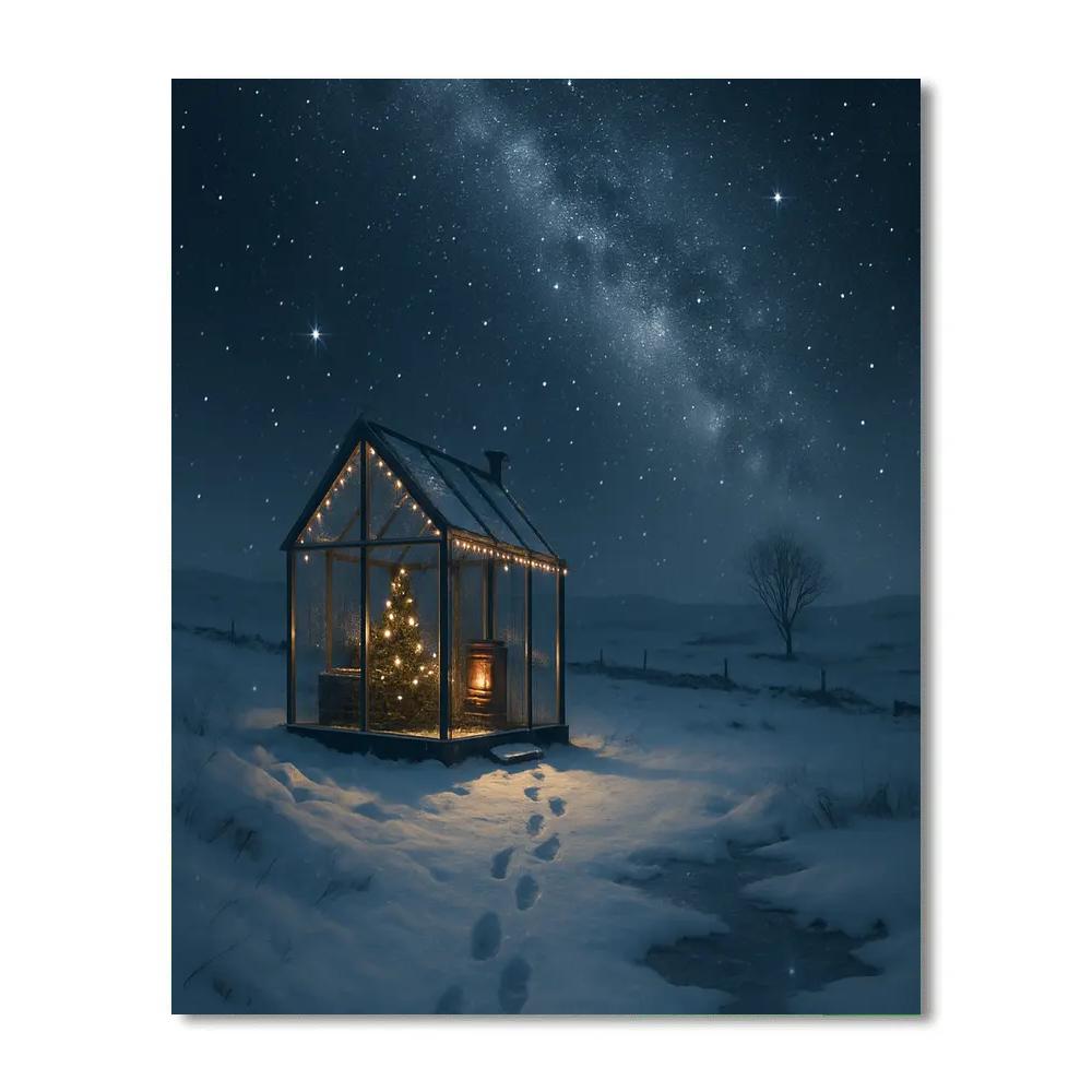 Christmas Stargazer Cabin On The Frozen Moor Number painting