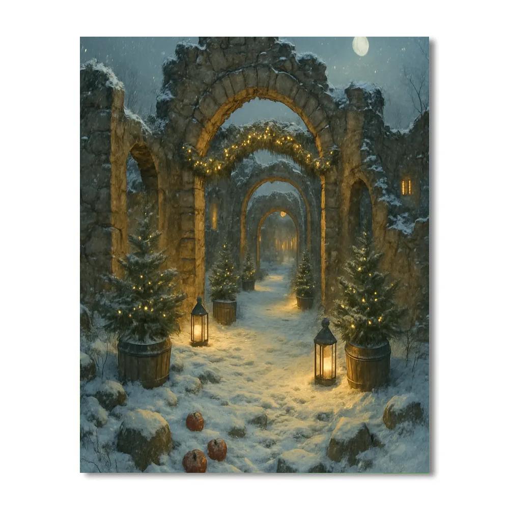 Christmas Lantern Path Through The Orchard Ruins paint by number