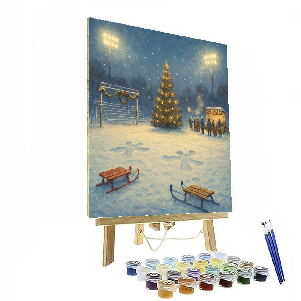 Christmas Sports Field Under Snowy Floodlights painting number kit