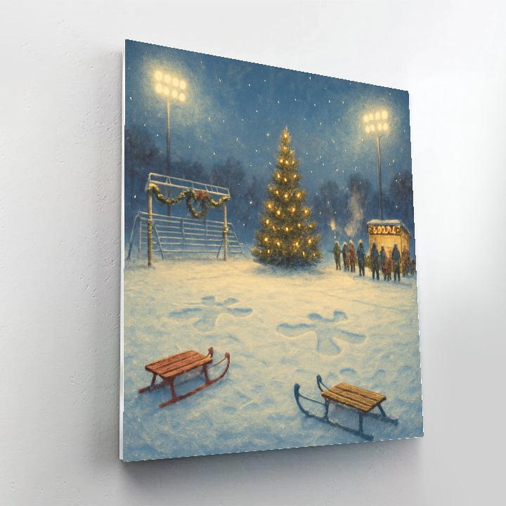 Christmas Sports Field Under Snowy Floodlights painting number kit