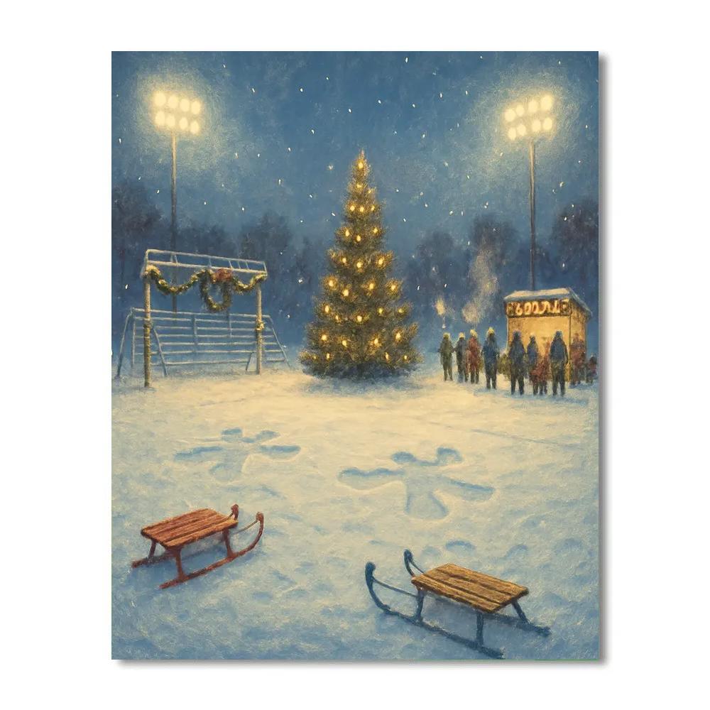 Christmas Sports Field Under Snowy Floodlights painting number kit