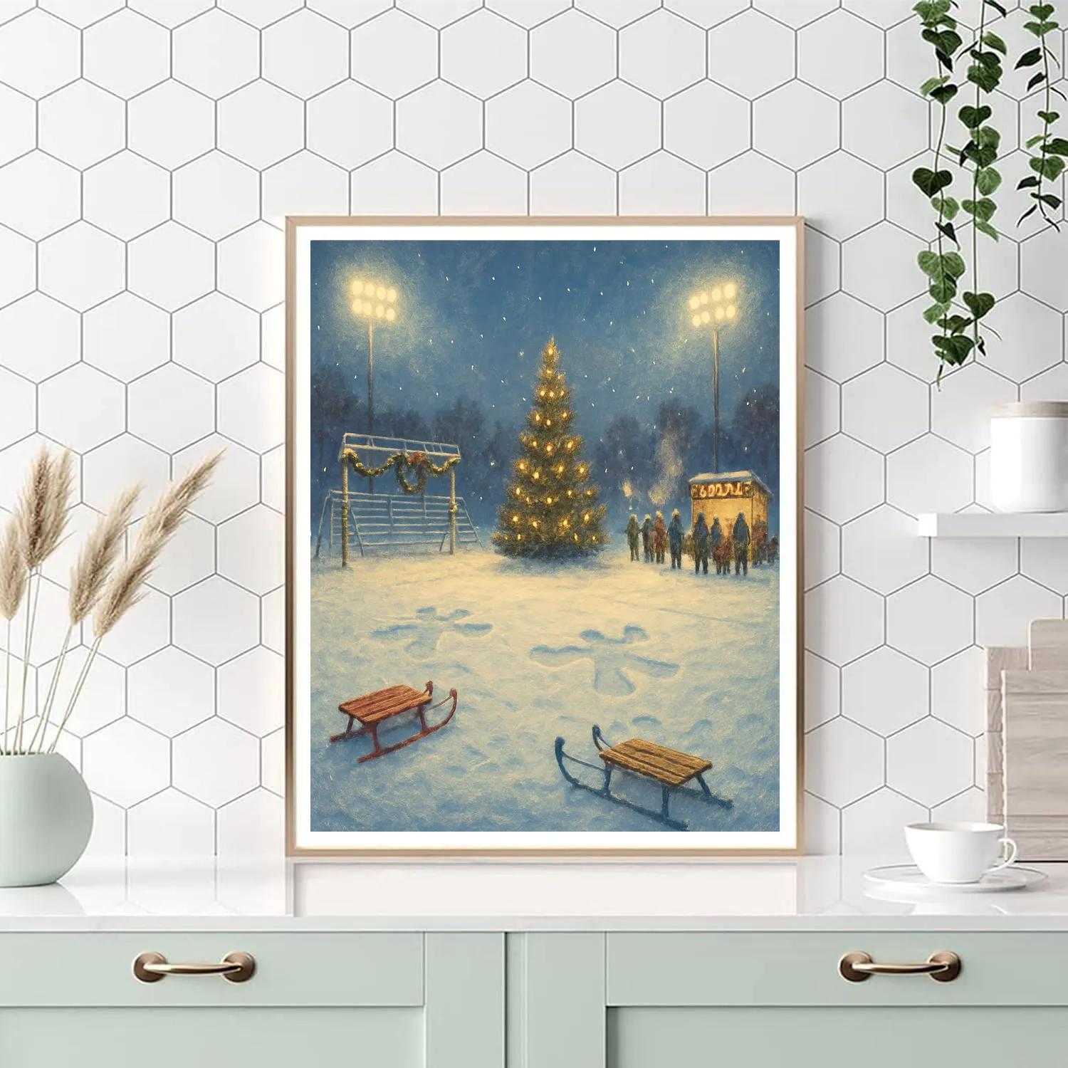 Christmas Sports Field Under Snowy Floodlights painting number kit