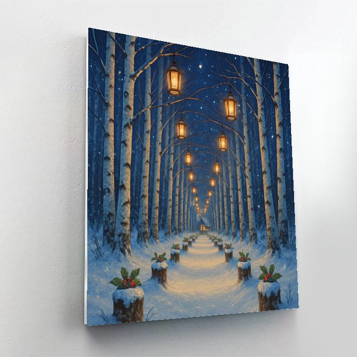 Christmas Lantern Tunnel In The Birch Grove Number painting
