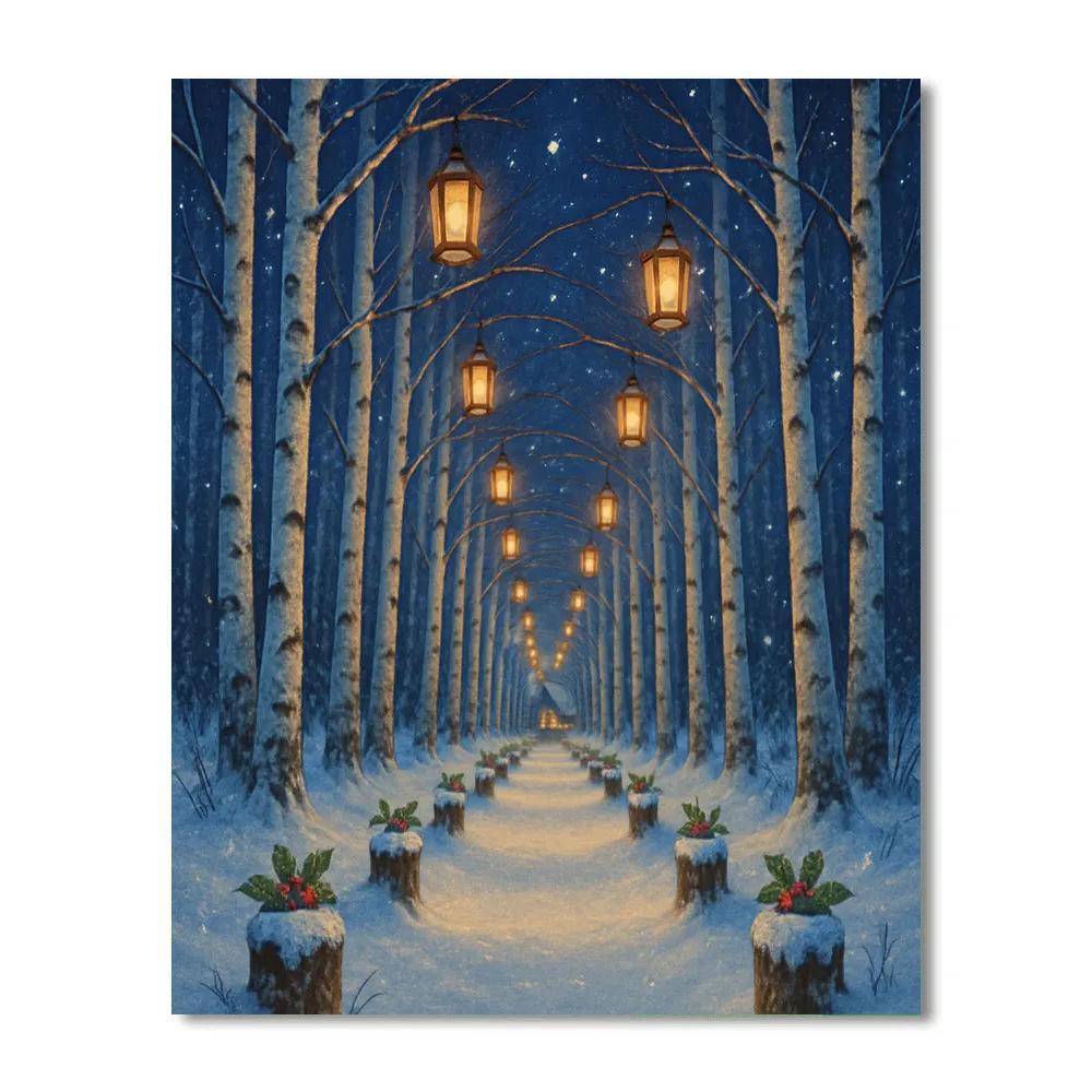 Christmas Lantern Tunnel In The Birch Grove Number painting