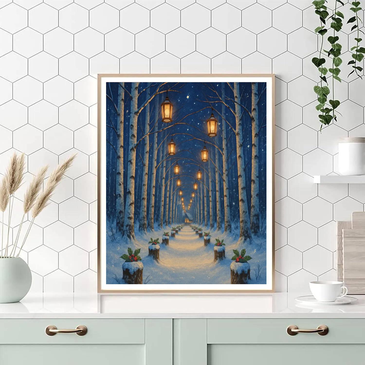Christmas Lantern Tunnel In The Birch Grove Number painting