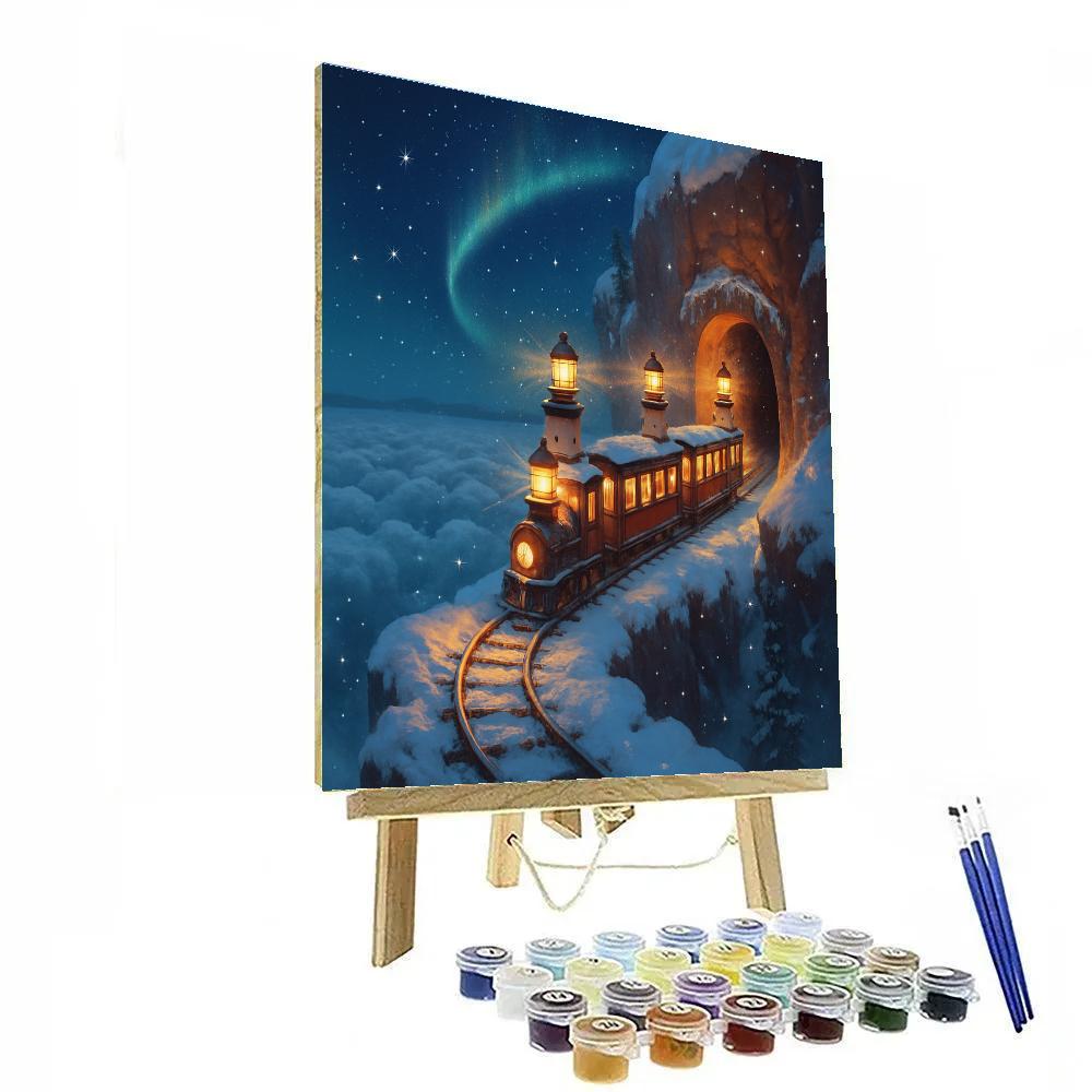 Christmas Lighthouse Train Above The Sea Of Clouds paint by color