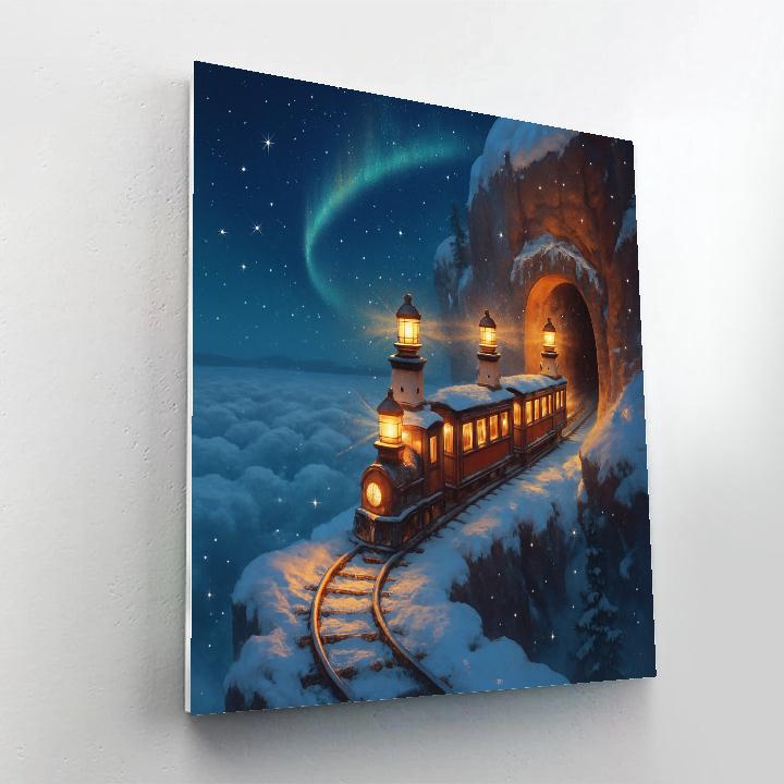Christmas Lighthouse Train Above The Sea Of Clouds paint by color