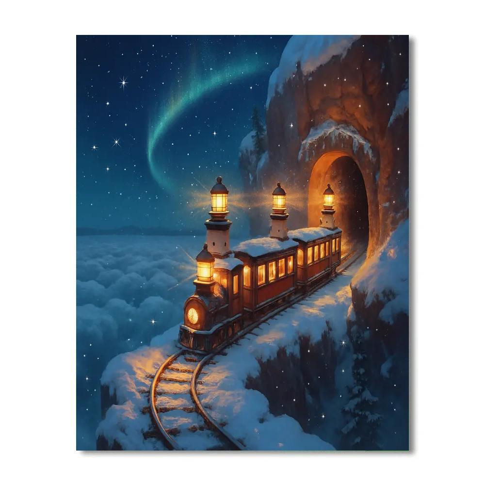 Christmas Lighthouse Train Above The Sea Of Clouds paint by color