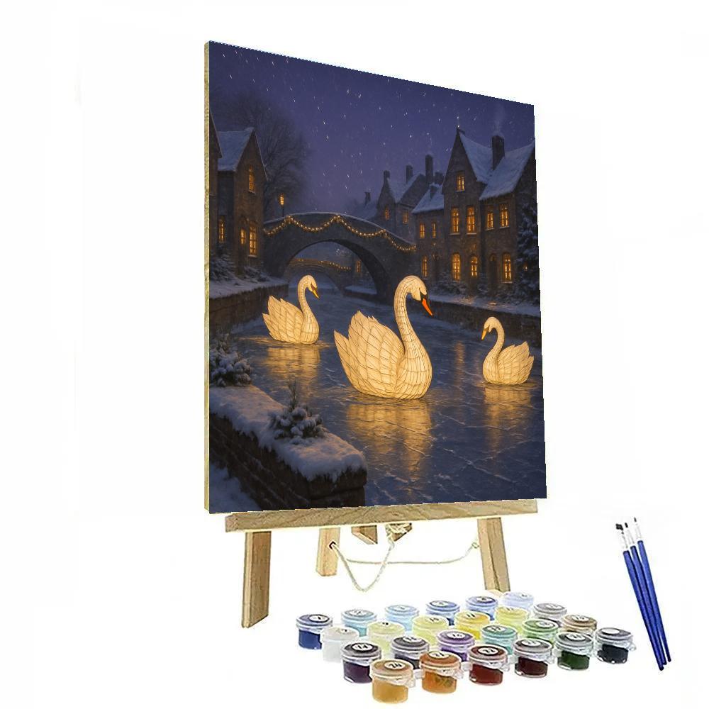 Christmas Lantern Swans On The Frozen Canal DIY paint by numbers