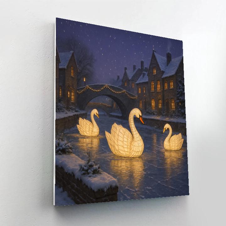 Christmas Lantern Swans On The Frozen Canal DIY paint by numbers