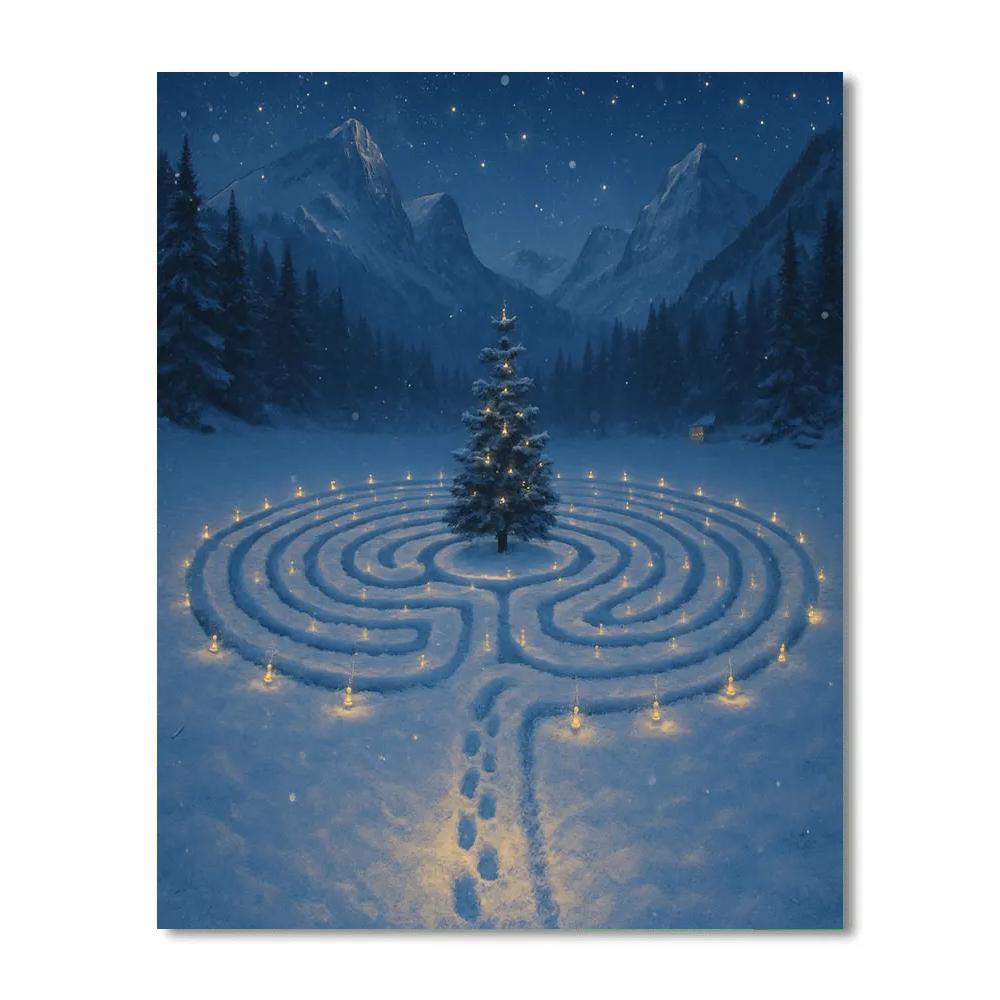Christmas Mountain Meadow Star Labyrinth Number painting