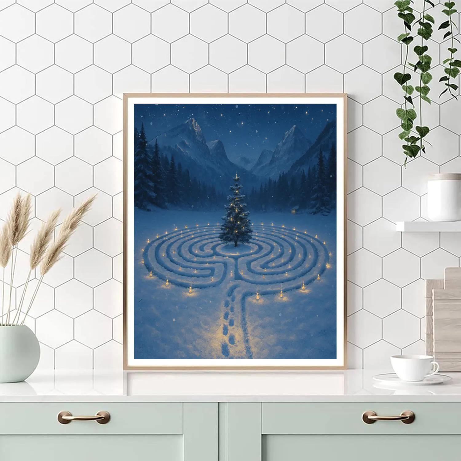 Christmas Mountain Meadow Star Labyrinth Number painting