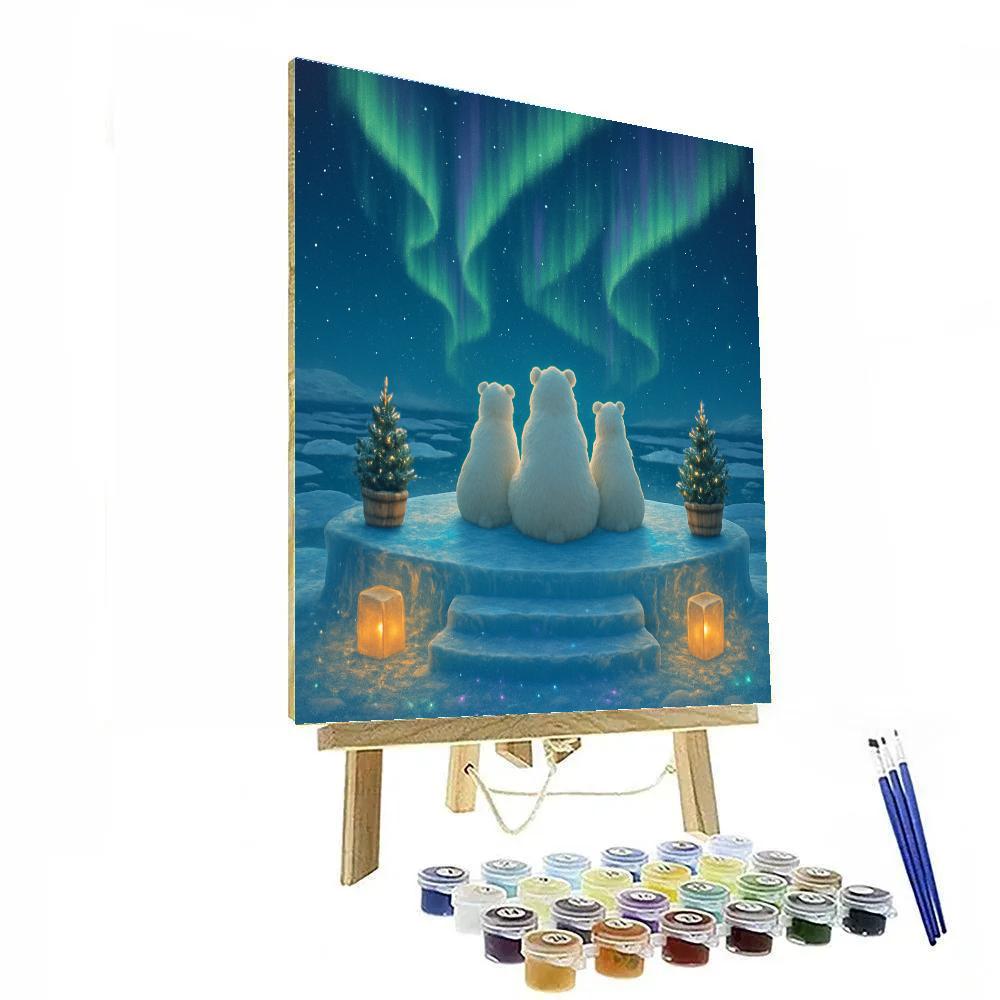 Christmas Polar Bears At The Aurora Ice Stage paint by number