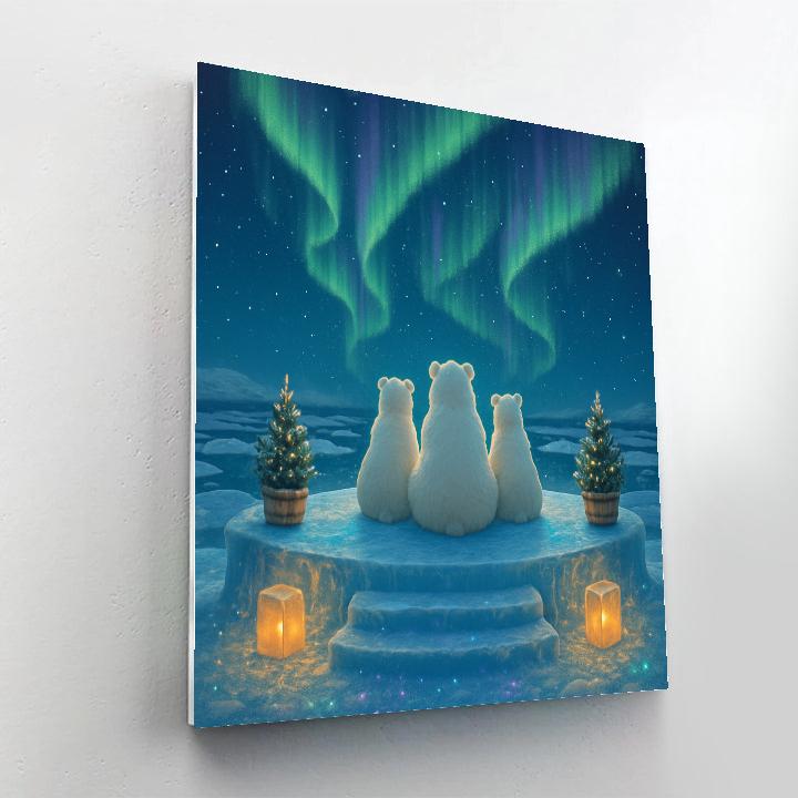 Christmas Polar Bears At The Aurora Ice Stage paint by number