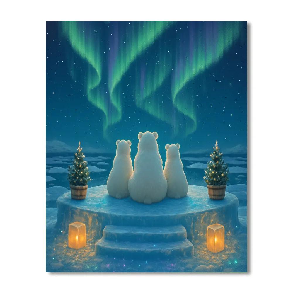 Christmas Polar Bears At The Aurora Ice Stage paint by number