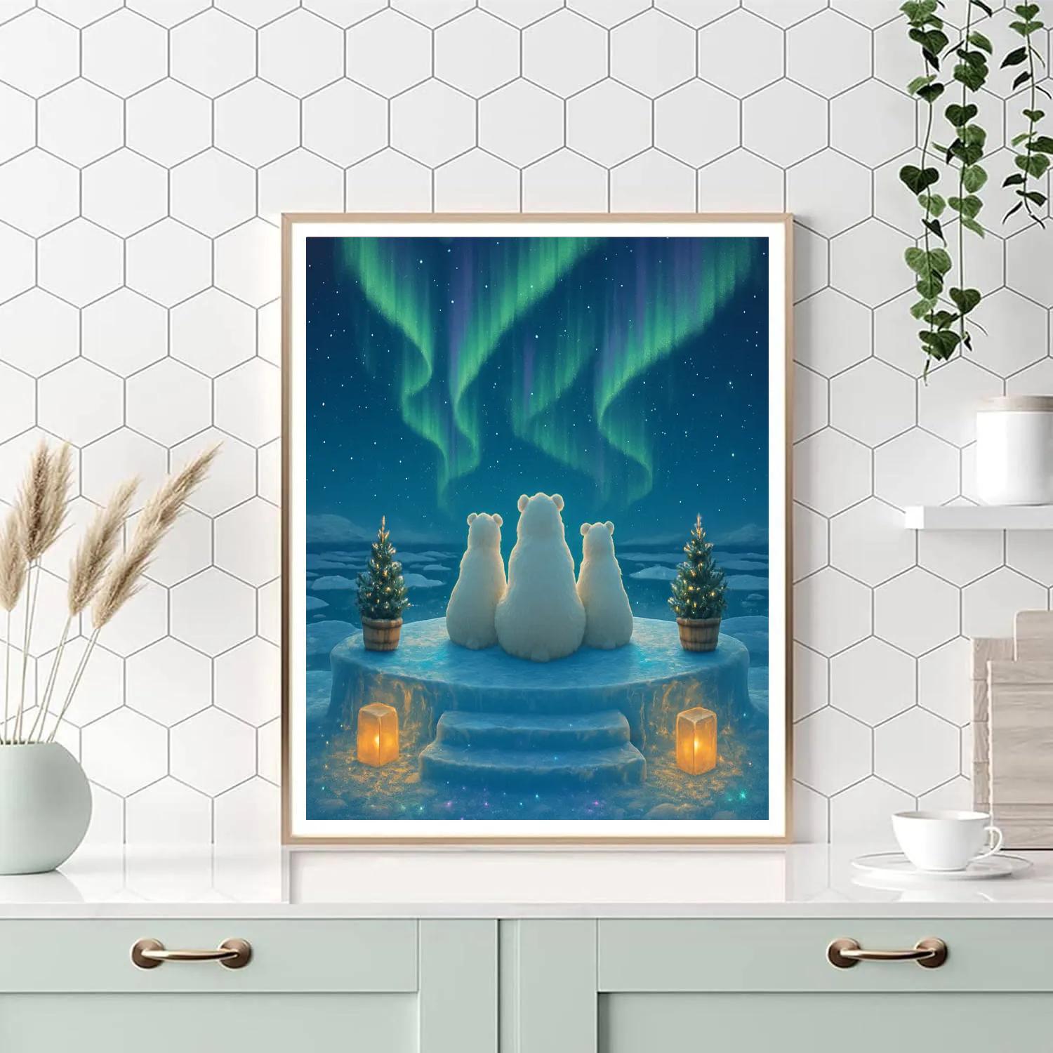 Christmas Polar Bears At The Aurora Ice Stage paint by number