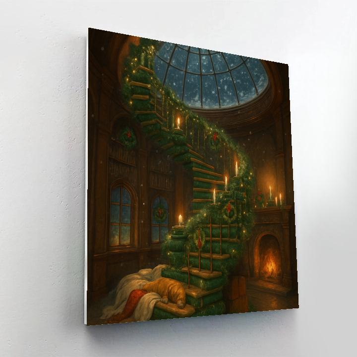 Christmas Spiral Staircase Of Evergreen Books Number painting